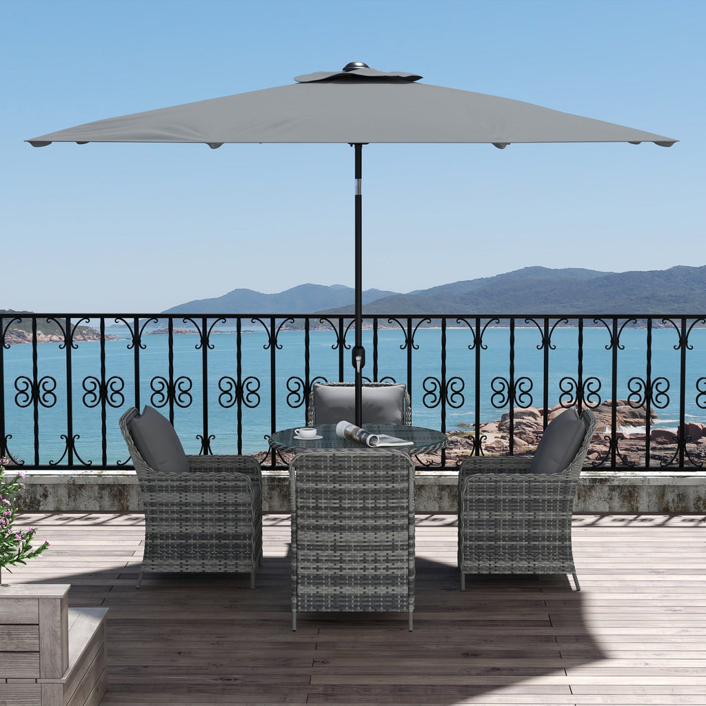 4 Seater Rattan Dining Set w/ Parasol, Seat & Back Cushions, Round Glass Tabletop, Mixed Grey