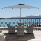 4 Seater Rattan Dining Set w/ Parasol, Seat & Back Cushions, Round Glass Tabletop, Mixed Grey