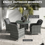 4 Seater Rattan Dining Set w/ Parasol, Seat & Back Cushions, Round Glass Tabletop, Mixed Grey