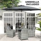 4 Seater Rattan Dining Set w/ Parasol, Seat & Back Cushions, Round Glass Tabletop, Mixed Grey