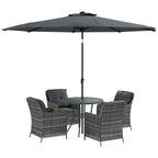 4 Seater Rattan Dining Set w/ Parasol, Seat & Back Cushions, Round Glass Tabletop, Mixed Grey