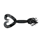 Yamamoto Double Tail Hula Grub fishing lure in black with blue flakes, featuring dual curled tails and flexible tentacle-like appendages for realistic underwater movement.