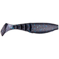 Yamamoto Kickin' Zako Swimbait in black with blue flecks, soft segmented body designed to mimic swimming action for fishing lures.