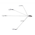 Yum Yumbrella Umbrella Rig featuring a fish-shaped weighted head with five wire arms ending in swivels and snaps for attaching multiple fishing lures or tackle.