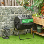 160L Tumbling Compost Bin Outdoor Dual Chamber 360¡ã Rotating Composter, Garden Compost Bin w/ Sliding Doors & Solid Steel Frame, Black