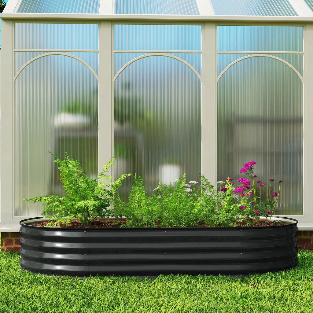 180 x 90 x 30 cm Galvanised Raised Garden Bed with Safety Edging, Dark Grey
