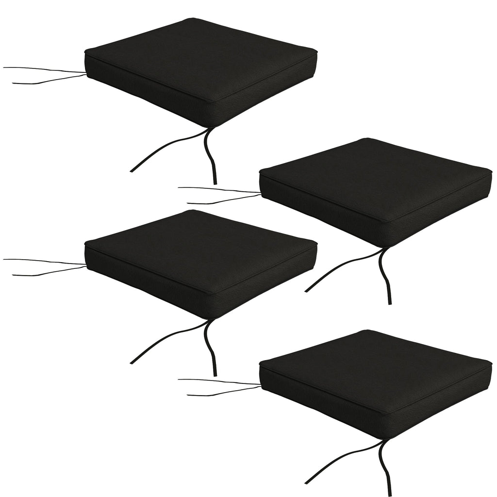 4 Piece Outdoor Seat Cushions with Ties, Water Repellent Chairs Seat Pads, Black