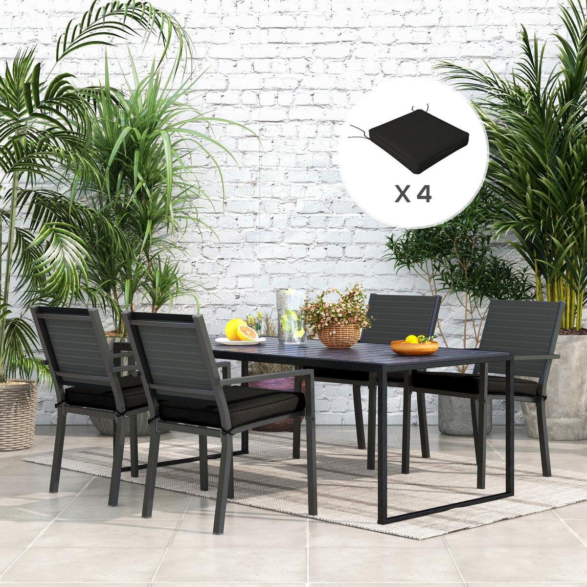 4 Piece Outdoor Seat Cushions with Ties, Water Repellent Chairs Seat Pads, Black