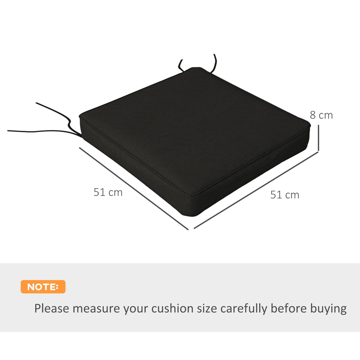 4 Piece Outdoor Seat Cushions with Ties, Water Repellent Chairs Seat Pads, Black