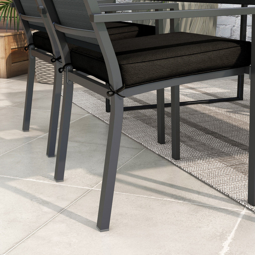 4 Piece Outdoor Seat Cushions with Ties, Water Repellent Chairs Seat Pads, Black