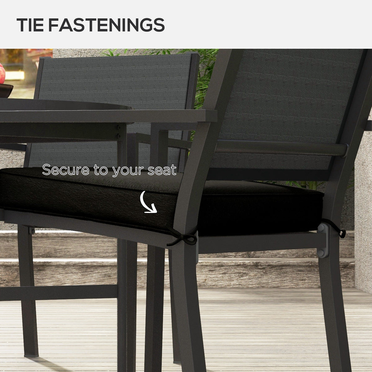 4 Piece Outdoor Seat Cushions with Ties, Water Repellent Chairs Seat Pads, Black