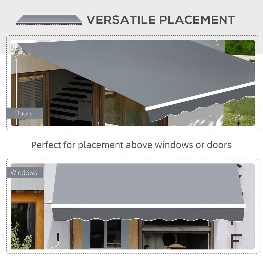 2.5 x 2m Manual Retractable Awning Canopy with Winding Handle for Garden, Patio, Grey