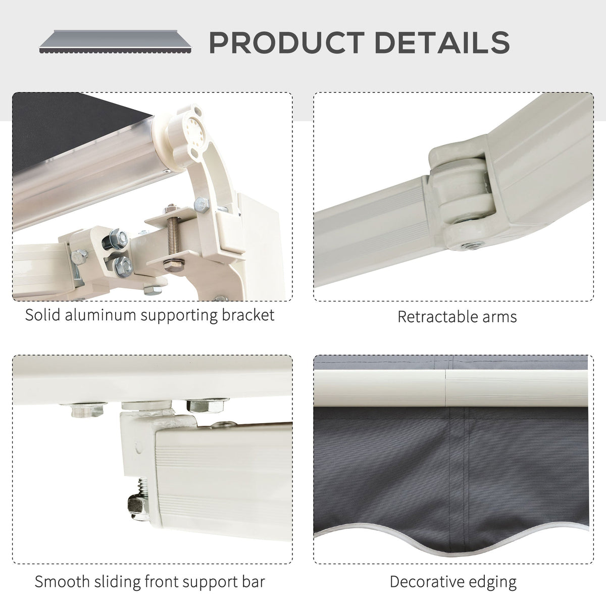2.5 x 2m Manual Retractable Awning Canopy with Winding Handle for Garden, Patio, Grey