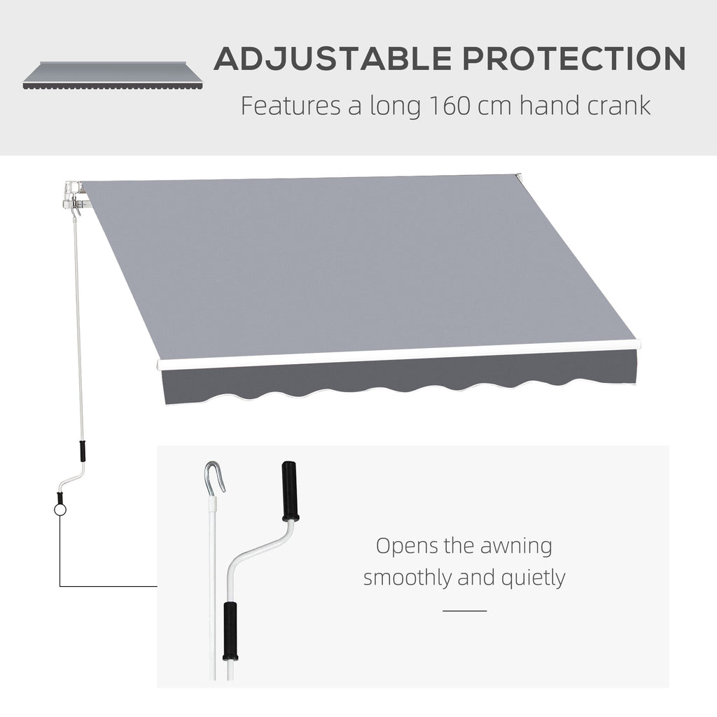 2.5 x 2m Manual Retractable Awning Canopy with Winding Handle for Garden, Patio, Grey