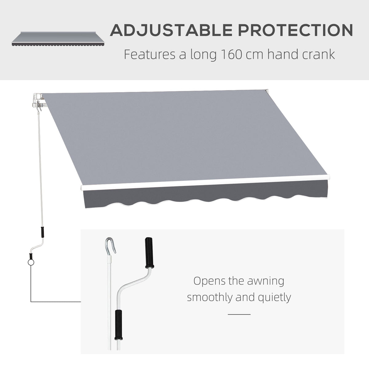 2.5 x 2m Manual Retractable Awning Canopy with Winding Handle for Garden, Patio, Grey