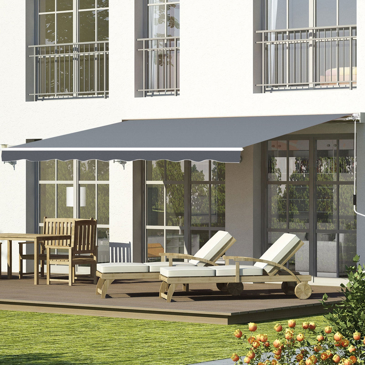 2.5 x 2m Manual Retractable Awning Canopy with Winding Handle for Garden, Patio, Grey