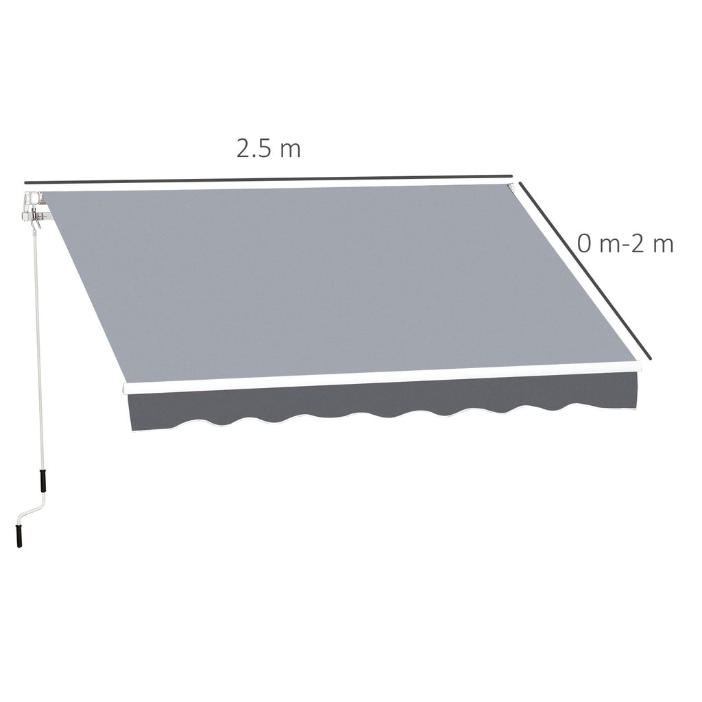2.5 x 2m Manual Retractable Awning Canopy with Winding Handle for Garden, Patio, Grey
