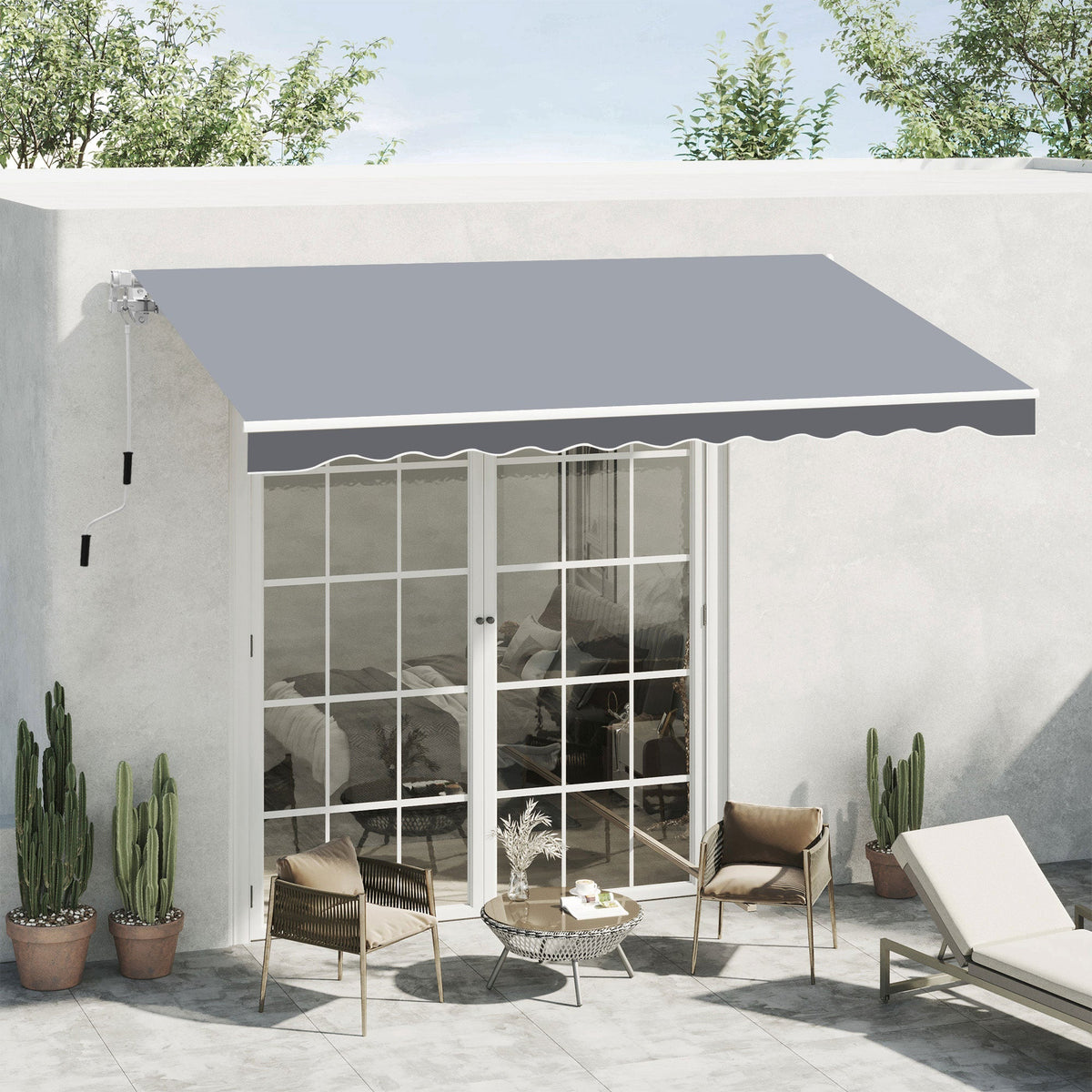 2.5 x 2m Manual Retractable Awning Canopy with Winding Handle for Garden, Patio, Grey