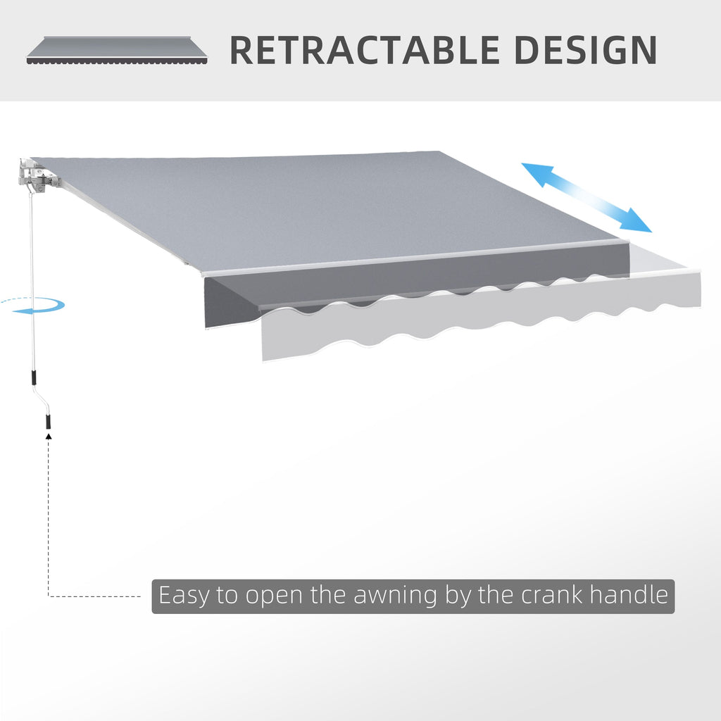 2.5 x 2m Manual Retractable Awning Canopy with Winding Handle for Garden, Patio, Grey