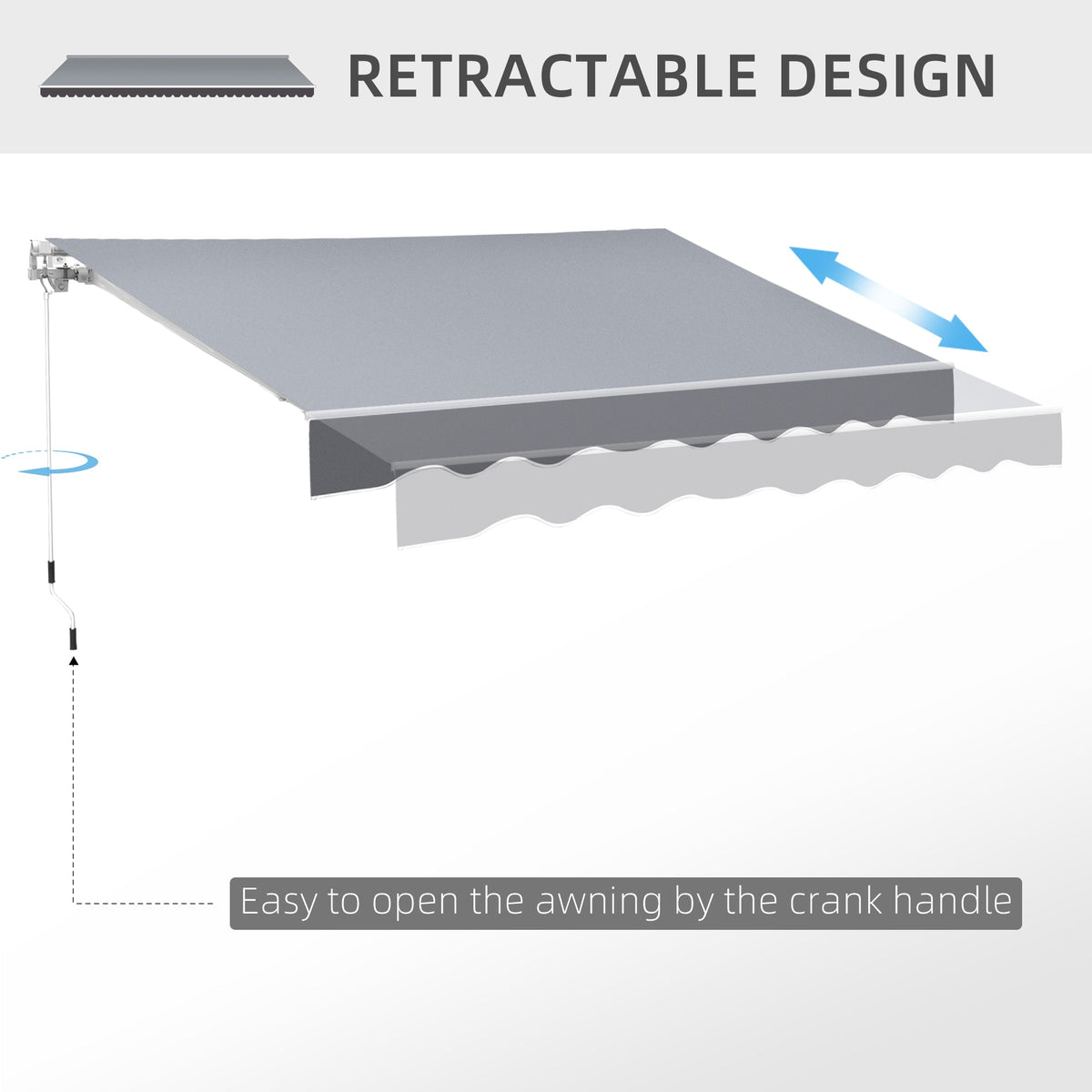 2.5 x 2m Manual Retractable Awning Canopy with Winding Handle for Garden, Patio, Grey