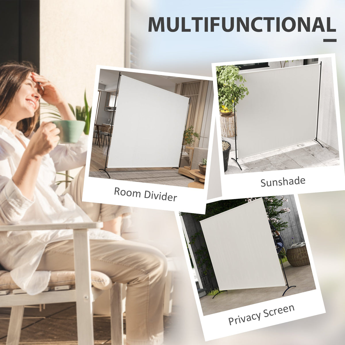 5.9FT Tall Single-Panel Outdoor Privacy Screen with UPF30+ Protection, Beige